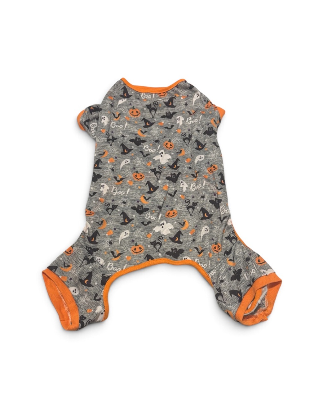 Pre-Owned Halloween Pet Dog Grey Halloween Print One-Piece with Orange Trim